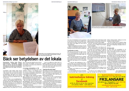 Elisabet Bäck, Katrineholms Tidning 2013
